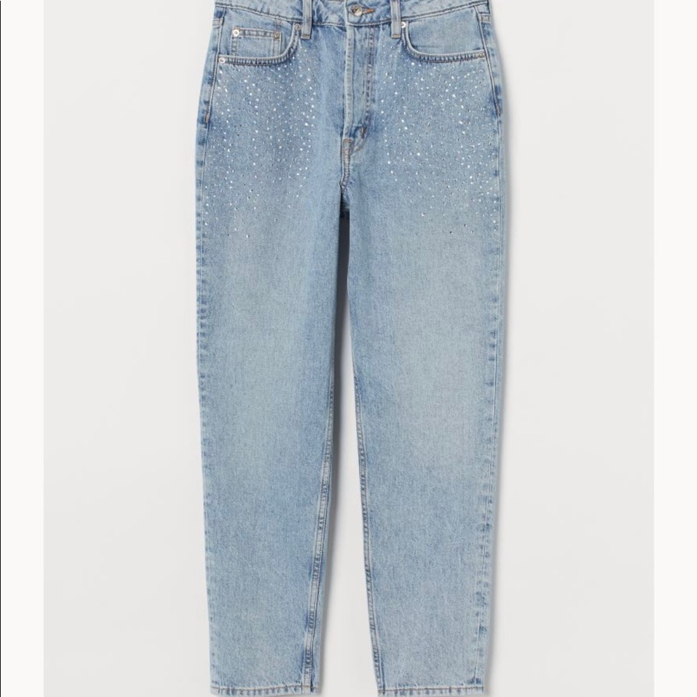 RHINESTONE EMBELLISHED MOM HIGH WAIST JEANS SIZE 2